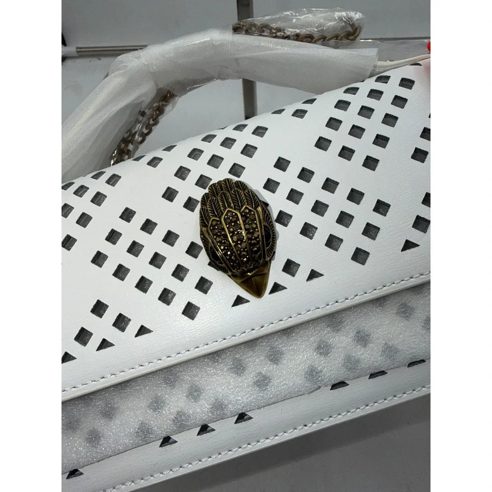 Kurt Geiger London The Bond White Laser Cut Leather Top Handle Bag Eagle Head